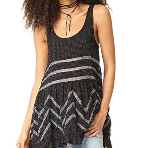 Free People Tops - 🌿 Free People Trapeze Tank- Black with Polka Dots
